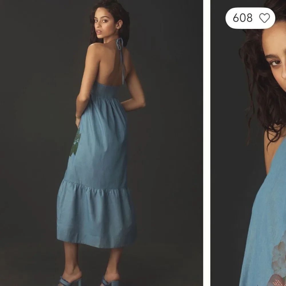 Pilcro Halter Embroidered Denim
Midi Dress size Large - Picture 4 of 6